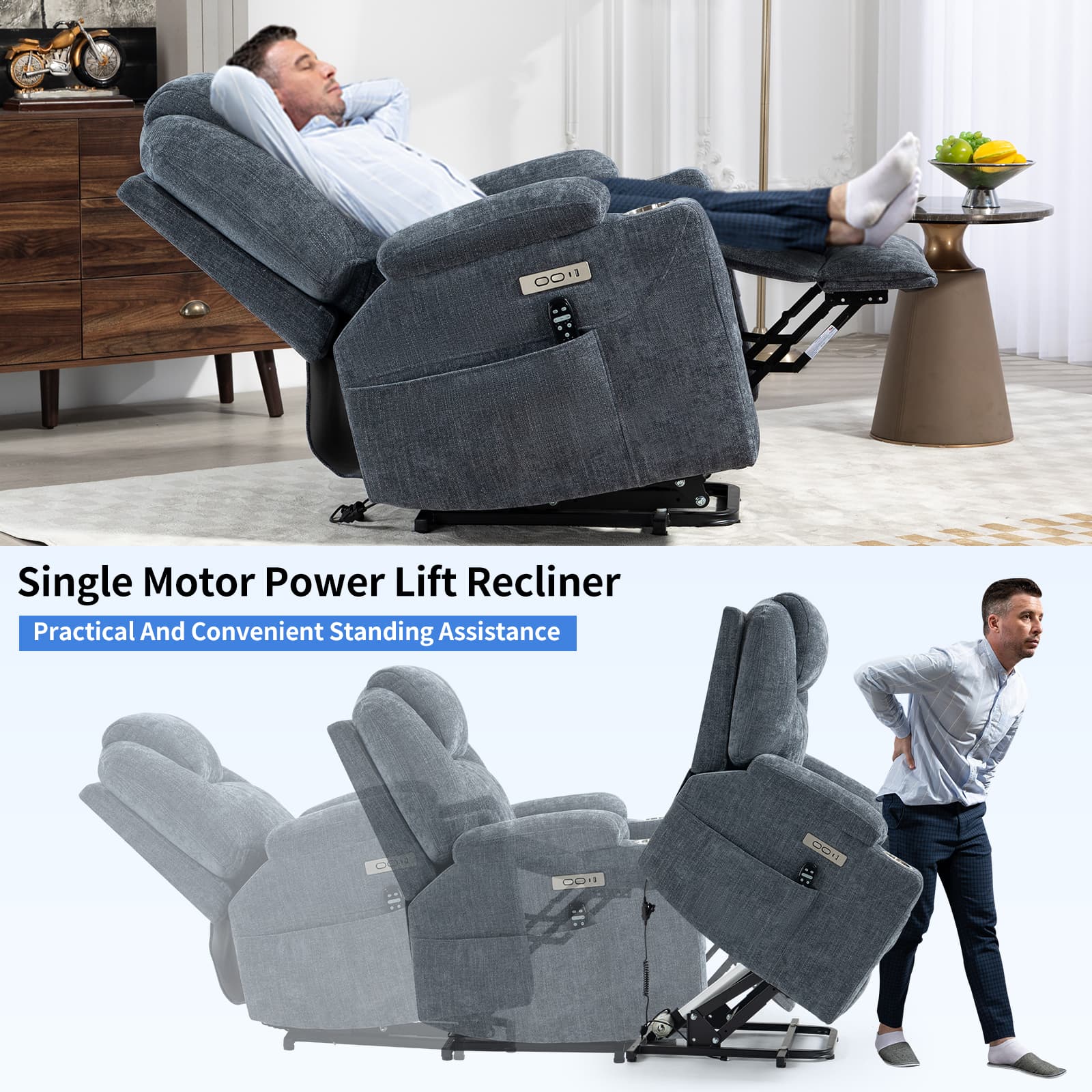 Power Lift Electric Massage Heat USB Recliner Chair - Image 6