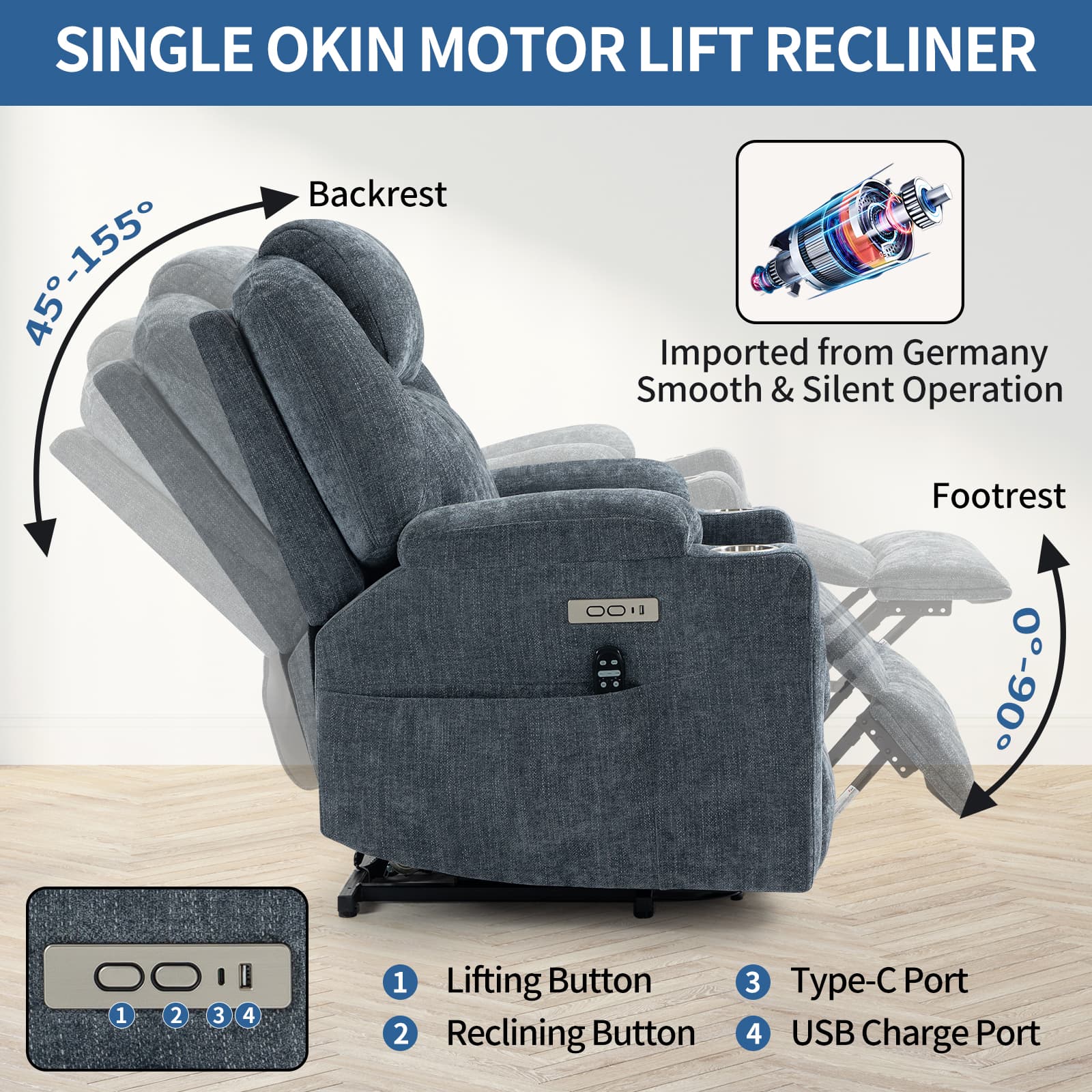 Power Lift Electric Massage Heat USB Recliner Chair - Image 7