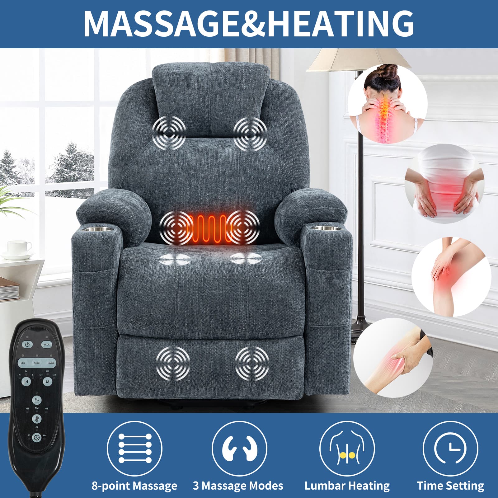 Power Lift Electric Massage Heat USB Recliner Chair - Image 8