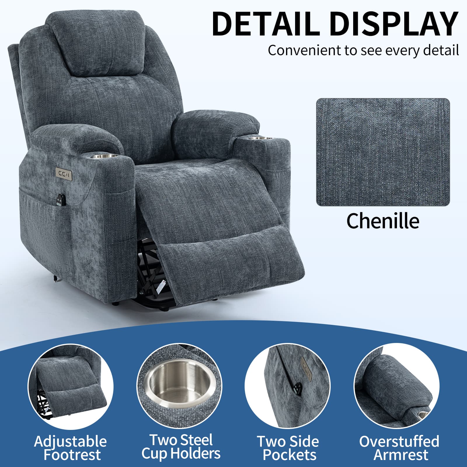 Power Lift Electric Massage Heat USB Recliner Chair - Image 9