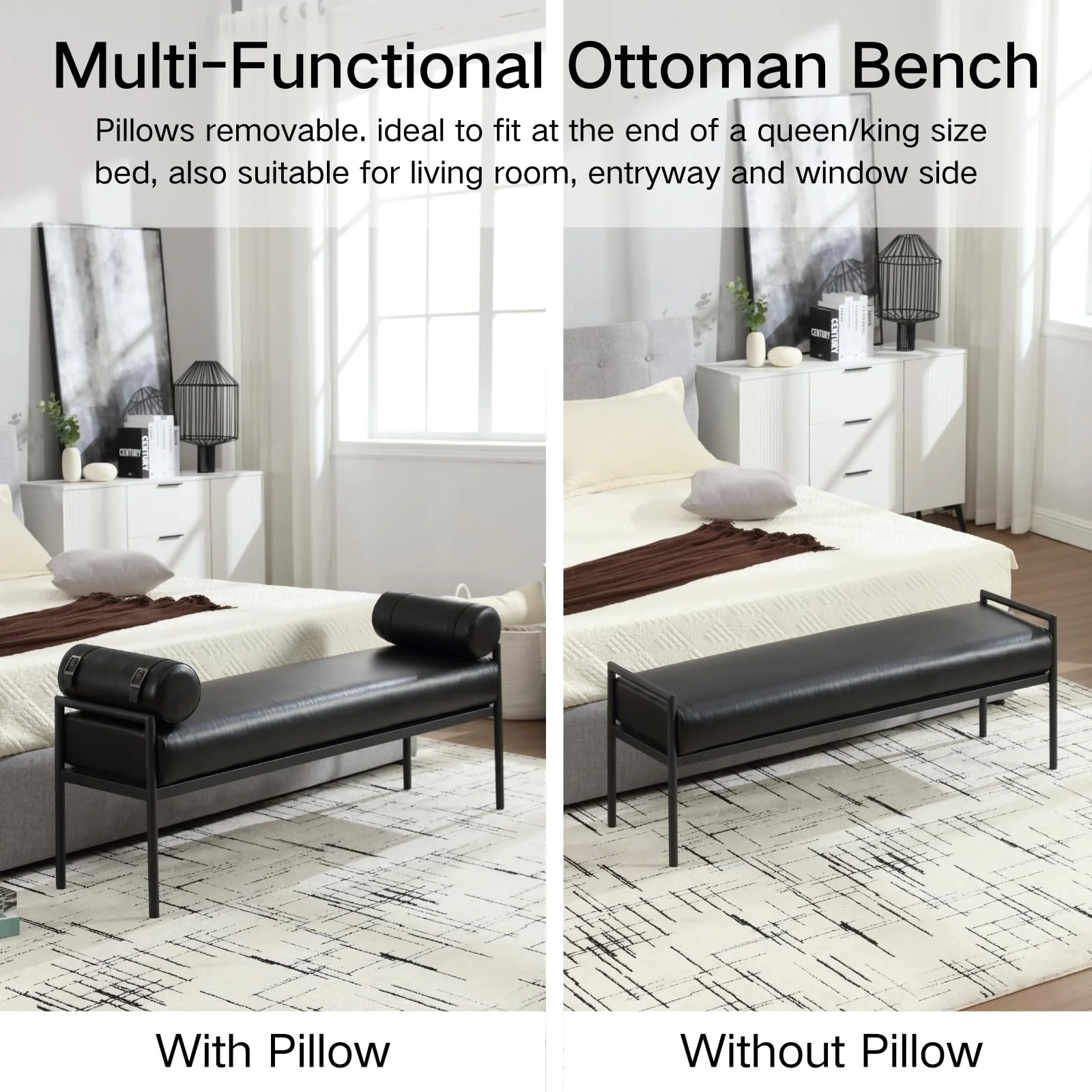 55 "W Bedroom Bench with Removable Pillows - 2160BH - Image 12